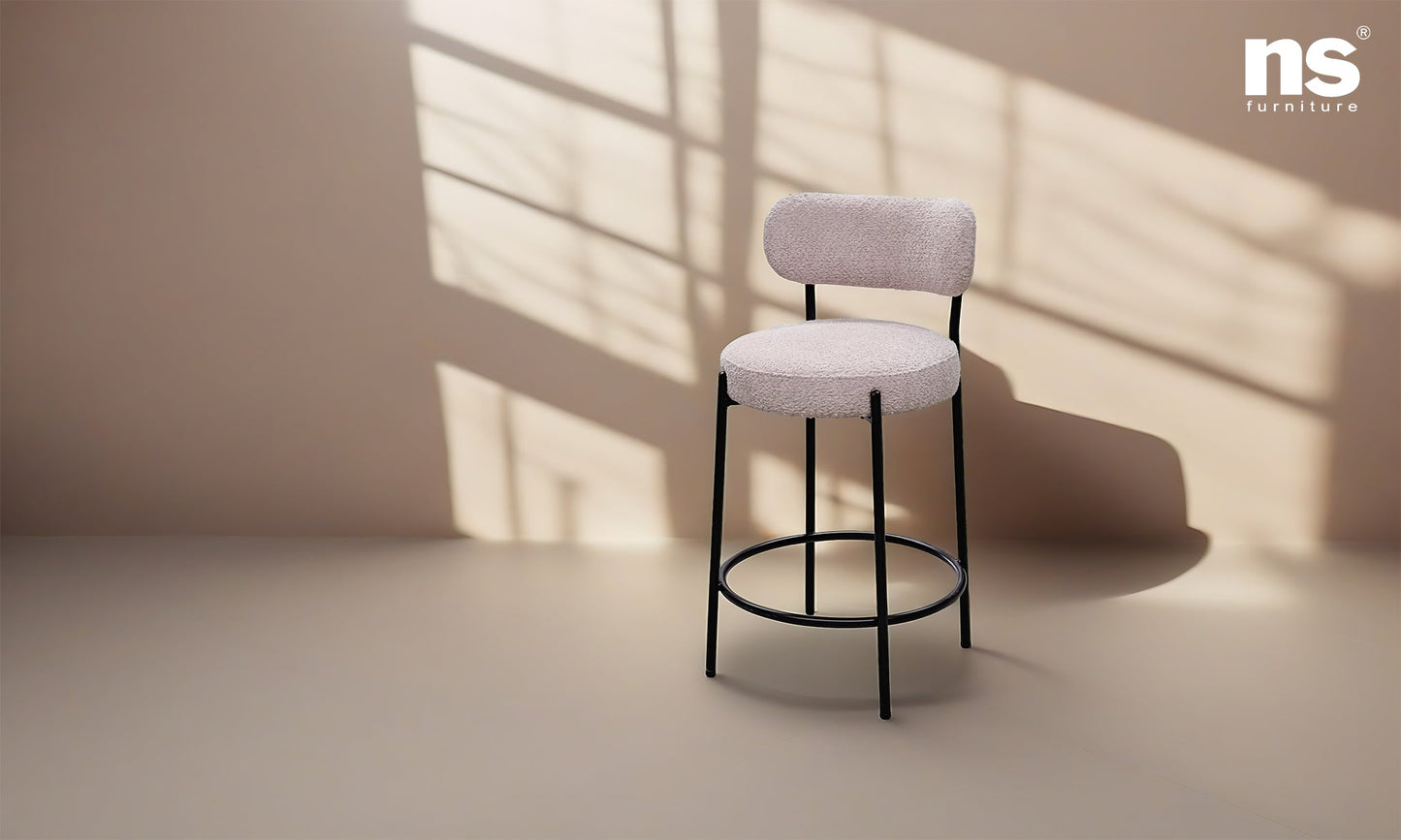 Modern White Upholstered Boucle Fabric Bar Stool for Kitchen Bistro Pub Armless Bar Chair with Metal Base for Dining Room Counter Island